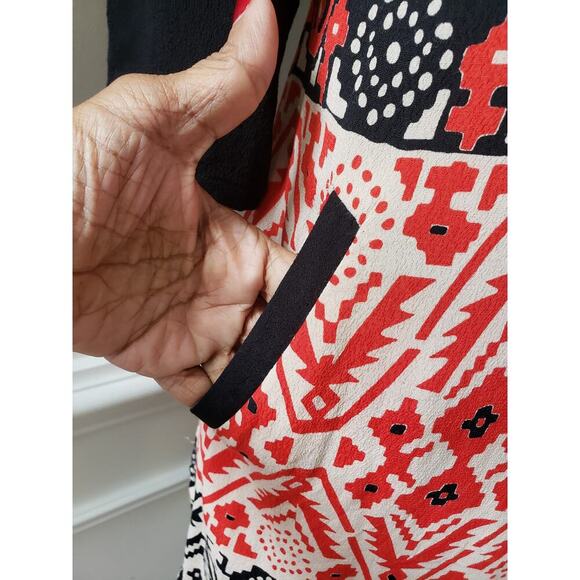 Scotch and Soda Knee Length Dress Womens Multi Geo Print Viscose Split V Neck - Picture 4 of 12